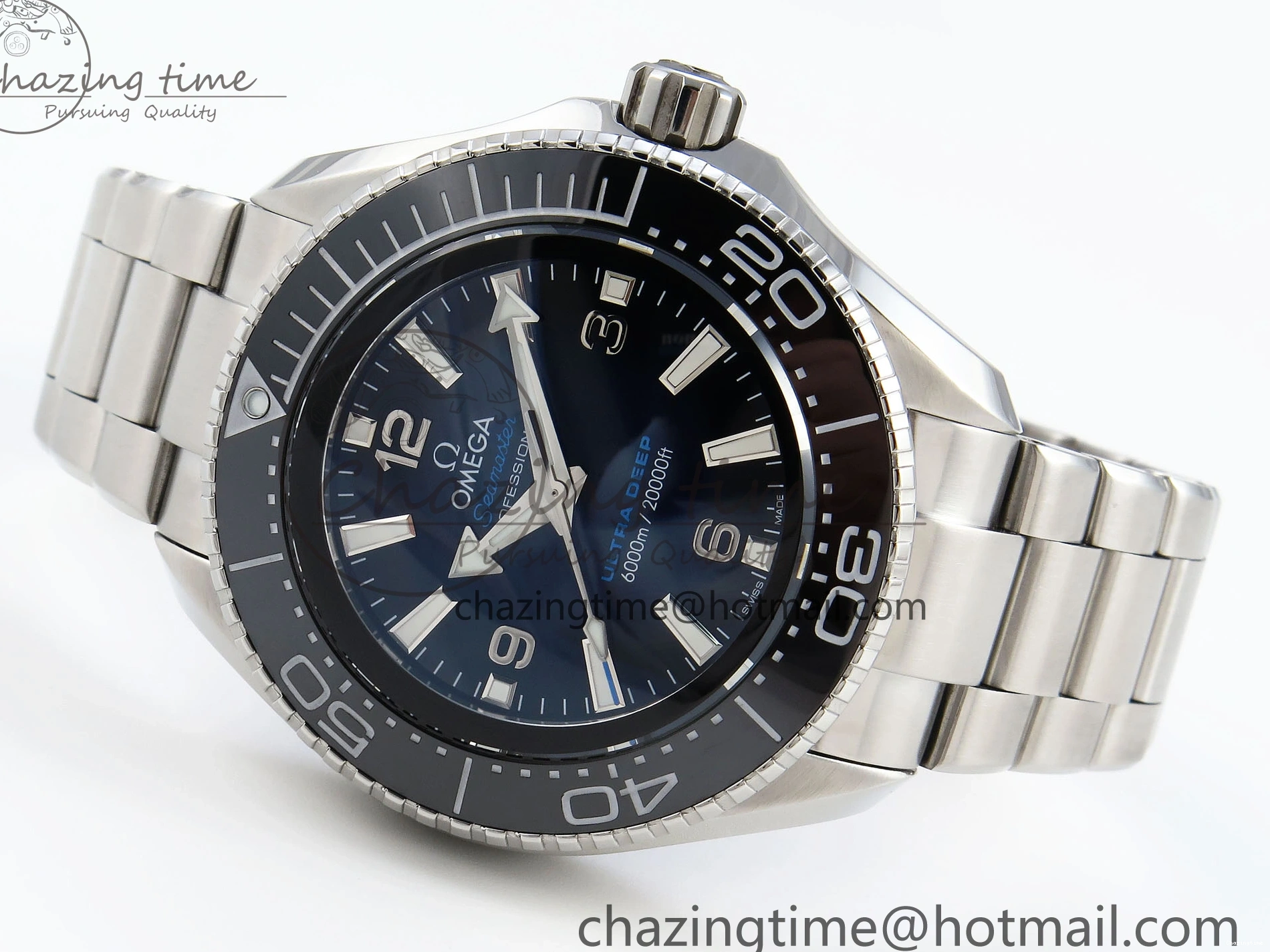 1229 EasyCare SEAMASTER PLANET OCEAN 6000M ULTRA DEEP 45.5MM SS TF 1:1 BEST EDITION BLUE DIAL BLACK BEZEL ON SS BRACELET A 7760